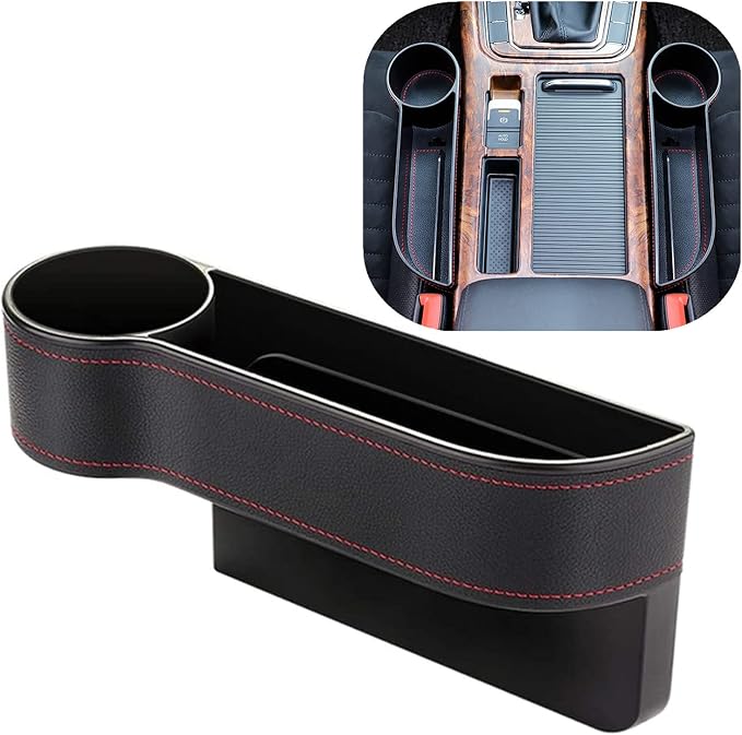 Car Seat Gap Filler Organizer Between Front seat car Organizer and Storage Box, Auto Premium PU Leather Console with Cup Holder, Car Pocket for Interior Essentials (for Driver Side) by coforder