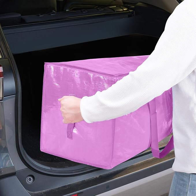 TICONN 4 Pack Extra Large Moving Bags Heavy Duty with Zippers & Carrying Handles, Durable Storage Bags Moving Boxes for Closet Organizers and Storage (4 Pack, Pink) - Image 9