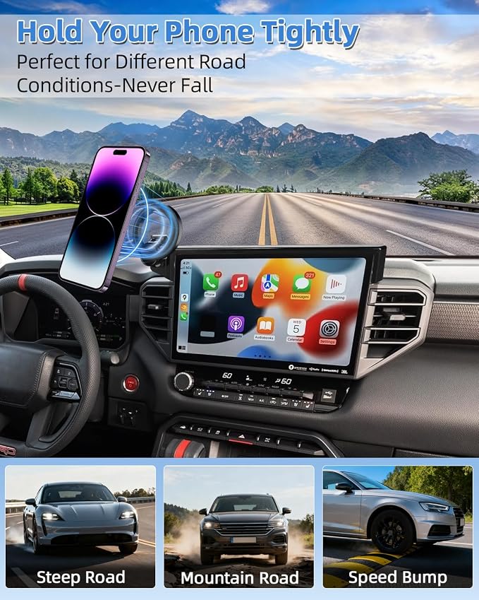 PZK Car Phone Mount for Toyota Tundra 2022-2026/Sequoia 2023-2026 14-Inch | Magnetic Car Phone Holder with Magsafe for Tundra/Sequoia Accessories 360° Rotation Hands Free Cradles Not Block Vent - Image 8