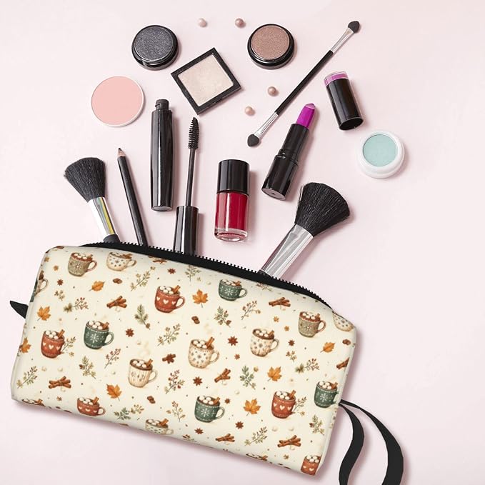 Hot Chocolate Mugs Makeup Bag for Women | Small Travel Cosmetic Pouch with Zipper, Compact Makeup Organizer Bag for Purse, Toiletries, Skincare & Daily Essentials - Image 6