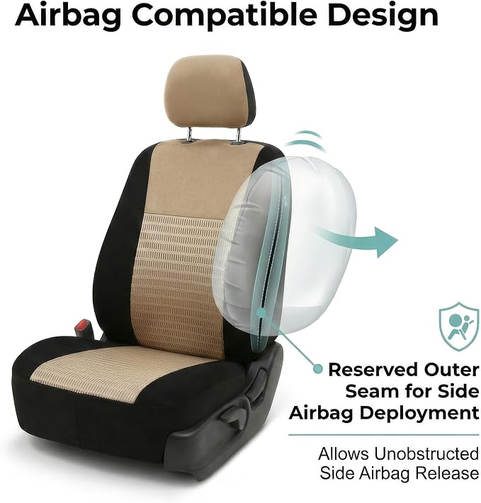 FH Group Car Seat Covers Trendy Elegance Beige Full Set Automotive Seat Covers, Airbag and Split Rear Combo Non-Slip Dash Grip Pad Universal Fit Interior Accessories Cars Trucks SUV Car Accessories - Image 4