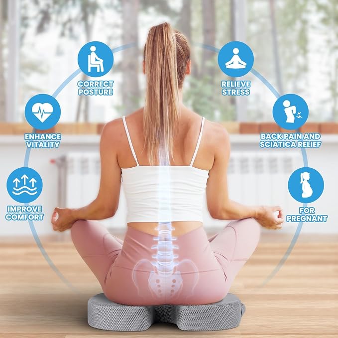 Memory Foam Office Chair Seat Cushion - Light Grey, Large | for Car Seat, Airplane, Desk Chair - Sciatica & Hip & Coccyx Pain Relief Cushion for Long Sitting Office Workers, Car Drivers - Image 4