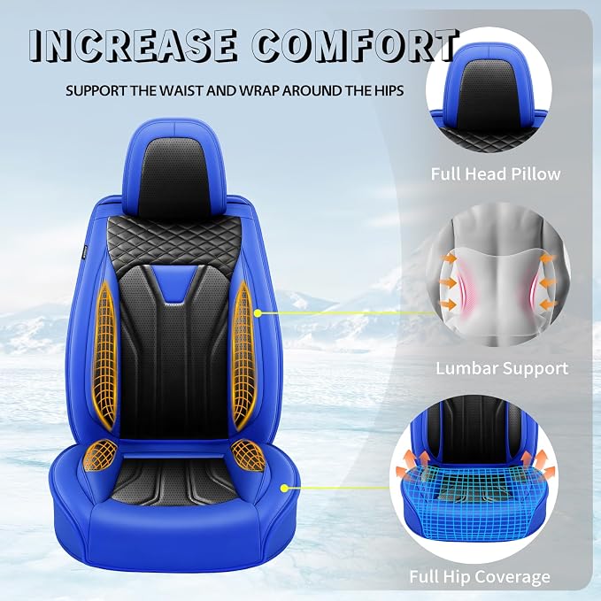 Fit Sienna Premium Leather Car Seat Covers for Toyota Sienna 2007-2025 2026 - Waterproof，Breathable，All-Weather Seat Cushion Protecto & Airbag Compatible, 2 Front Seat Blue&Black - Image 6