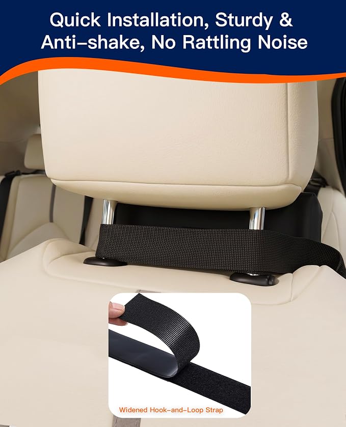 Large Car Tissue Holder PU Leather Organizer with 2 Mesh Pockets | Rectangle Tissue Box Cover for Headrest, Backseat & Armrest, Smooth-Pull Metal Opening Fits 120-160 Count Napkins - Image 9