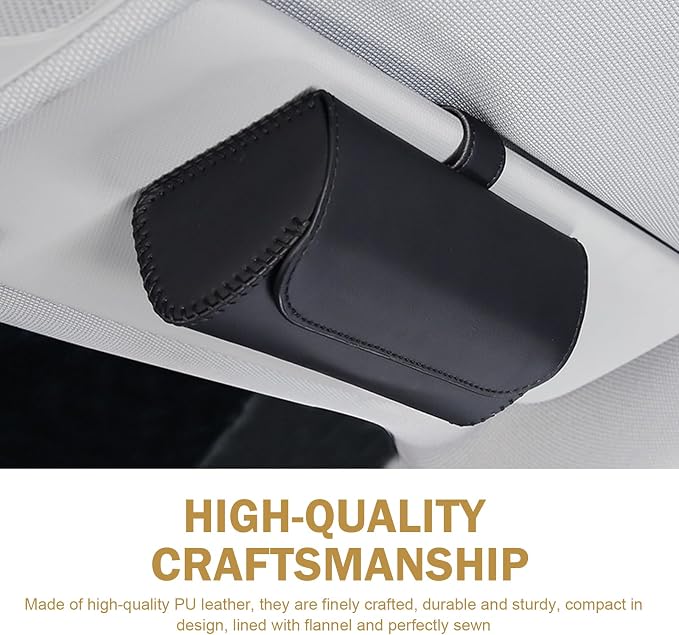 Sunglasses Holder for Car Visor, PU Leather Visor Sunglasses Holder Clip, Auto Eyeglasses Protective Storage Case, Universal Cars Sunvisor Accessories Organizer Box for Sedan, SUV, Van (Black) - Image 4