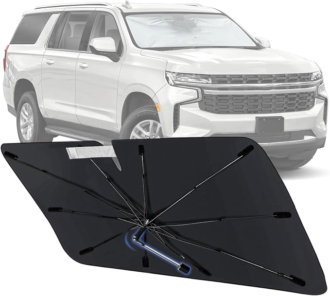Windshield Sun Shade Umbrella for Chevrolet Suburban 2021-2026, Foldable Front Window Sunshade with 360° Rotating Shaft, Custom Fit Car Shades for Suburban Accessories with UV & Heat Protection by Visufy