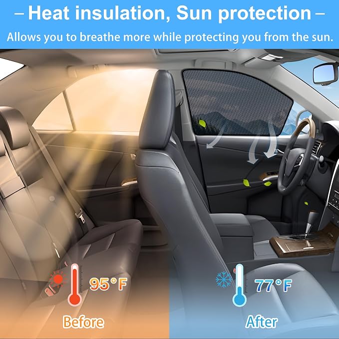 XCBYT 2019-2024 Camry Window Shades, 4-Pack Magnetic Cooling Privacy Mesh | Blocks heat for camping & baby sleeping. Front shades are partial for rearview mirror. Wait 24h for clips to set - Image 3