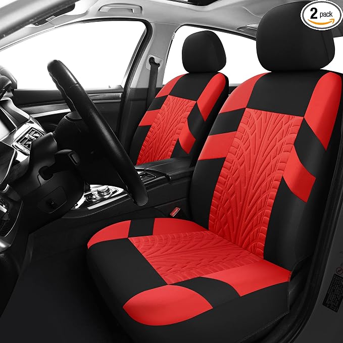Pariitadin Car Seat Covers Front Pair, Washable and Breathable Seat Covers for Cars, Universal Fit Car Interior Covers for Most Sedan Truck SUV, Black/Red by Pariitadin