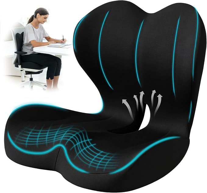 Seat Cushion for Office Chair, Ergonomic Cushion with Lumbar Support Pillow | Orthopedic Memory Foam Coccyx Cushion for Tailbone & Sciatica Pain Relief, Ideal For Office Chairs, Car Seats, Wheelchairs by Unknown