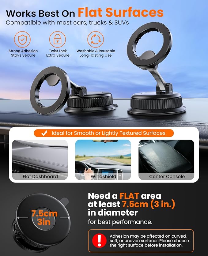 Magnetic Car Phone Holder, for MagSafe Car Mount, Nano Gel Suction Car Phone Mount for Dashboard, Cell Phone Stand for Your Car, 360°Rotatable & Foldable for iPhone 17 16 15 14 13 12 Series - Image 4