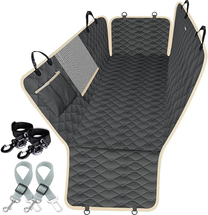 Lassie Dog Car Seat Covers for Back Seat with 2 Seat Belts, Universal Fit | Triple-Layer Waterproof Armor,Premium Visual Mesh Window,Non-Toxic Anti Slide Silicone Base,Rugged Protection,Easy Removal by Lassie