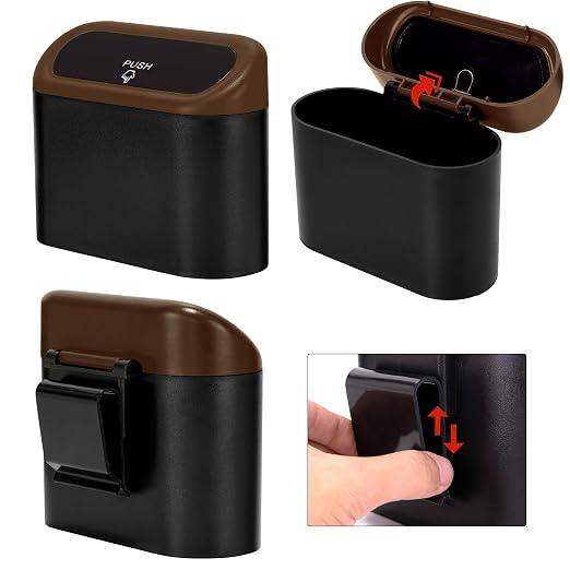 Ginsco Mini Car Trash Can with Lid, Small Car Garbage Can, Cute Leakproof ABS Car Trash Bin, Car Accessories for Interior, Garbage Bin for Car, Home, Office with 60pcs Trash Bags Black/Brown - Image 4