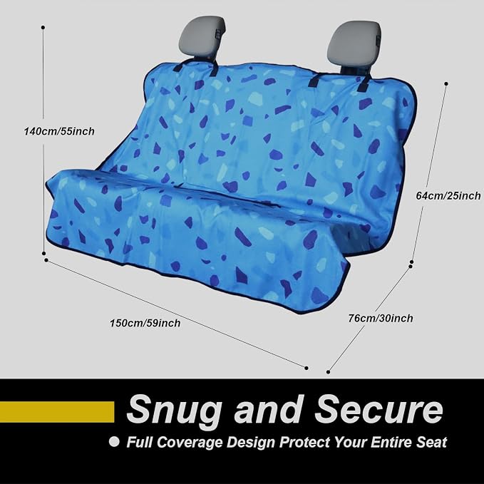 Back Seat Cover for Car Trucks Van SUV Jeep,Waterproof Rear Bench Towel Seat Covers for Dogs and Kids,Automotive Backseat Protector (Blue Marbling) - Image 4