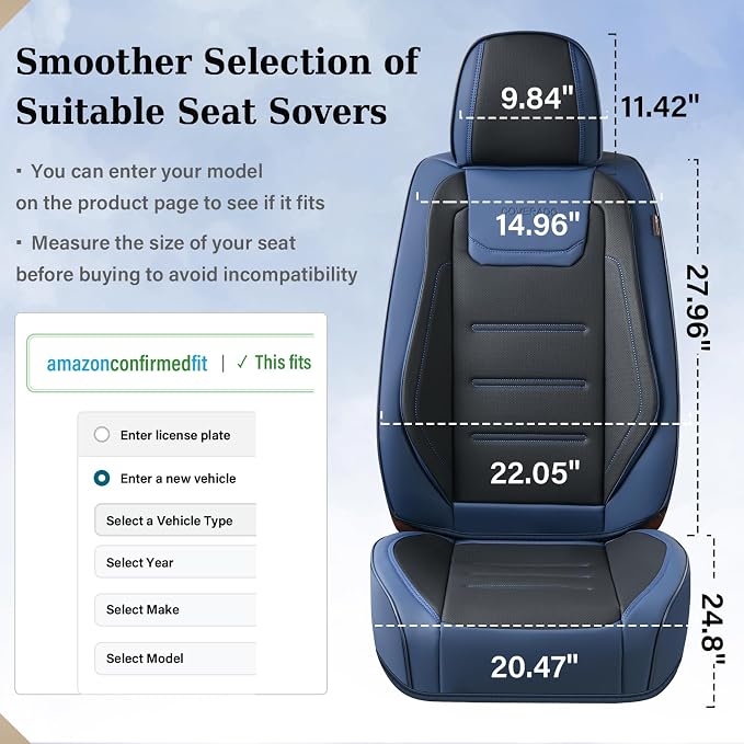 Coverado Car Seat Covers, Front Covers for Cars, Car Seat Cover Front Seats, Car Seat Protector Waterproof, Leather Car Seat Cushion, Universal Interior Covers Seat Protectors for Most Cars Blue - Image 6