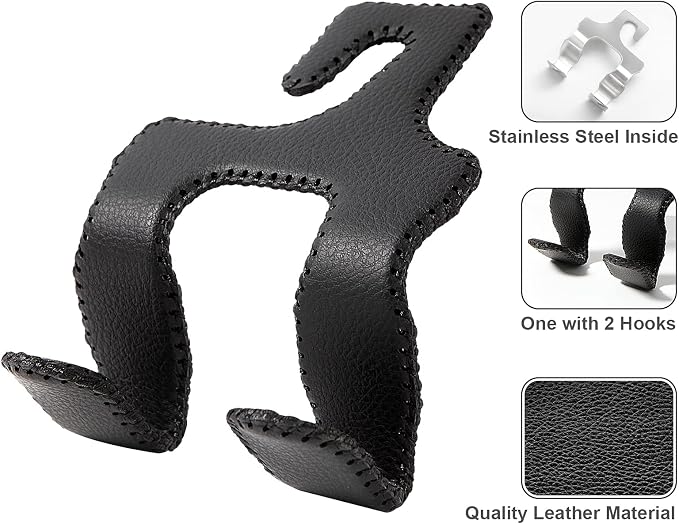 AMVOYOA 【2021 Upgraded】 Car Purse Hook, 2 in 1 Car Seat Headrest Hooks Durable Hanger Storage Holder Leather Organizer for Hanging Grocery Bags, 1 Pack, Black - Image 6