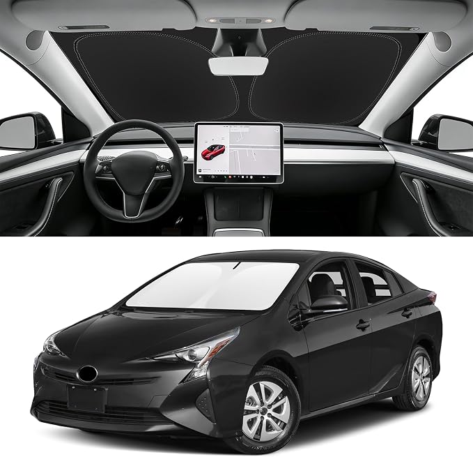 Custom Fit Windshield Sun Shade for Toyota Prius 2010-2022 | Blocks UV Rays and Sun Heat, Helps Reduce Interior Temperature, Protects Dashboard from Fading, Folds Easily for Storage by SLOGENTO