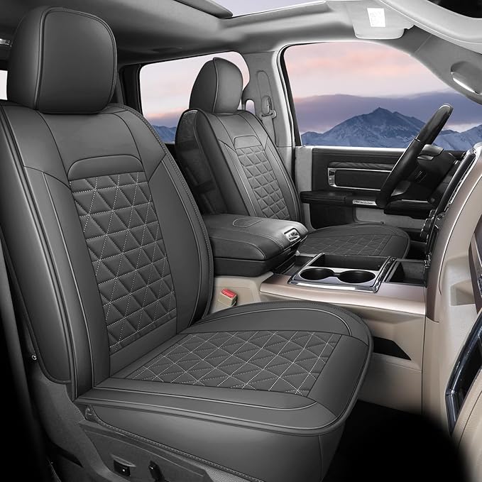 Coverado Ram Seat Cover, Waterproof Dooge Ram 1500 Seat Cover Compatible with 2002-2026 RAM 1500 2500 3500 with Curved Bench, Ram 1500 Accessories (Front, Dark Gray) by COVERADOAUTO