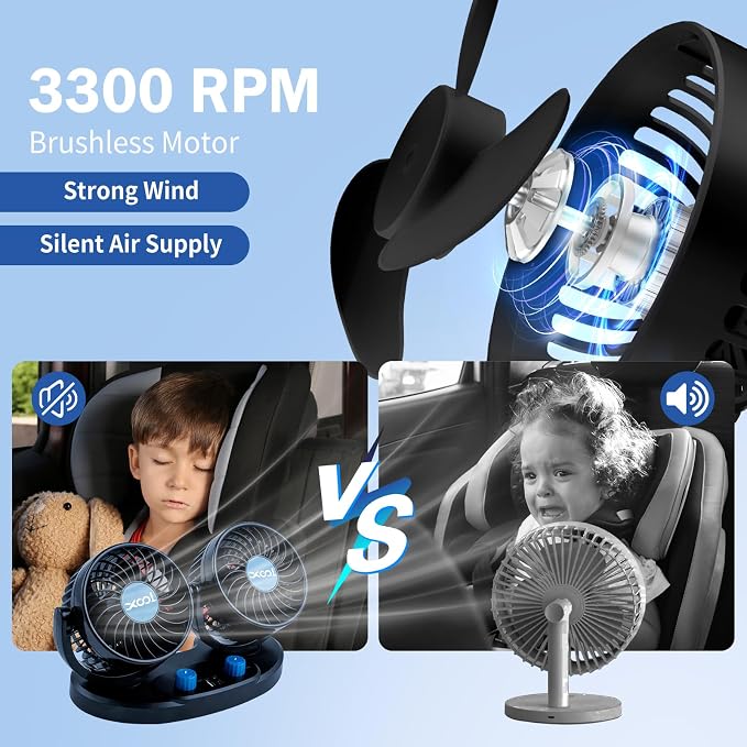 XOOL Car Fan – Car Cooling Fan with 2 USB Charging Ports, Quiet Strong Airflow, Cigarette Lighter Plug, Fan for Car, Vehicles, RVs, and SUVs - Image 8