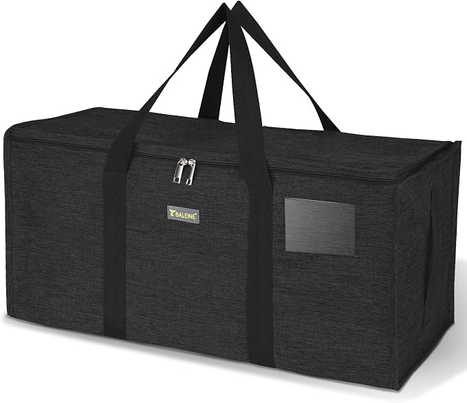 BALEINE Extra Large Storage Tote with Zippers & Carrying Handles, Heavy-Duty Oxford Fabric Moving Bags for Laundry, Space Saving, Storage, Charcoal Black, 1-Pack by BALEINE