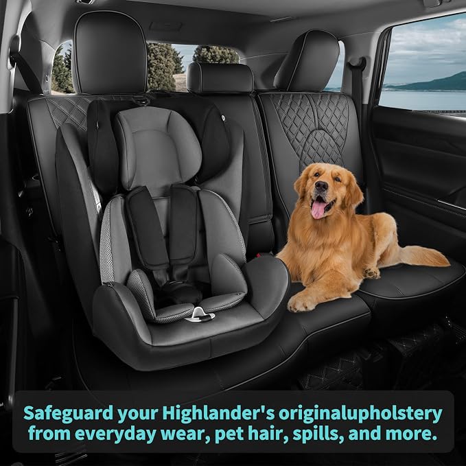 Custom Seat Covers for Toyota Highlander 2020-2026 7 Seats Black | faux leather, 2nd row captain chairs, waterproof, breathable, airbag compatible, stain resistant, easy install, durable - Image 4