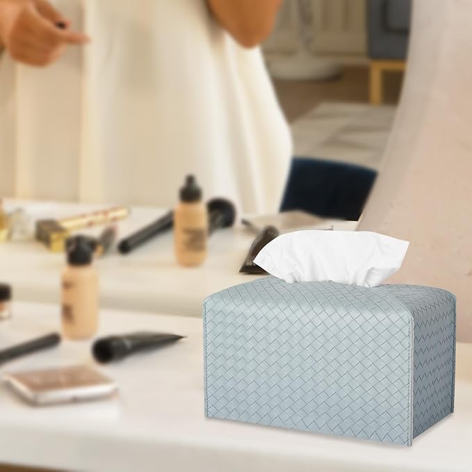 Tissue Box Cover Rectangle Leather Facial Paper Holder, PowderBlue | PU Leather，Easy to Fill, Easy Clean, Decorative Cube Tissue Box Holder for Office, Bathroom,Kitchen, Living room, Guest room - Image 2
