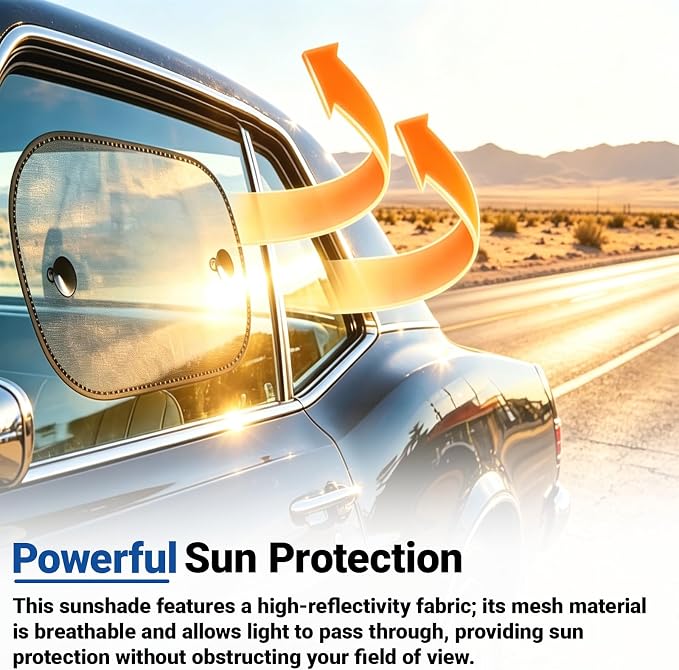 2 Pack Car Sun Shade, Universal UV Protection Sunshade for Side Windows for Side Window Sun Glare and UV Protection for Kids/Adults/Pets, Cars Suction Cup Sunshade, 20''x12'' Fits 98% Cars - Image 6