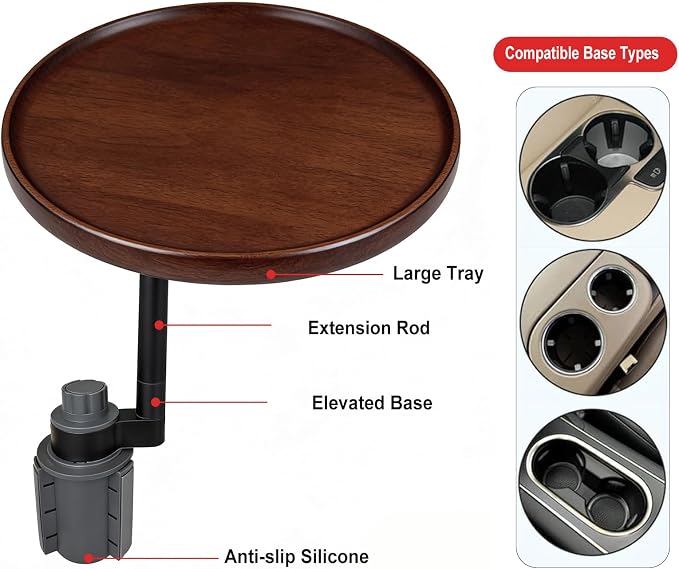 Car Desk 360° Rotating Wood Cup Holder Table for Car Center Car Accessories Car Tray for Laptop Compatible with Most Vehicle - Image 5