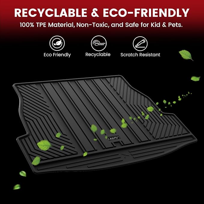 LASFIT Cargo Mat for Toyota Camry 2018 2019 2020 2021 2022 2023 2024-2026 | All Weather Custom Fit Anti-Slip Pet Friendly Easy Clean TPE Trunk & Backrest Mats for 8th 9th Gen Camry, Black - Image 5