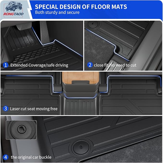 Rongtaod Floor Mats Compatible with 2024 2025 2026 Hyundai Santa Fe 6&7 Seats for Gas&Hybrid Trunk Mat Cargo Mat Cargo Liner All Weather Santa Fe Accessories (Trunk Mat with Backrest Mat+Floor Mats) - Image 3
