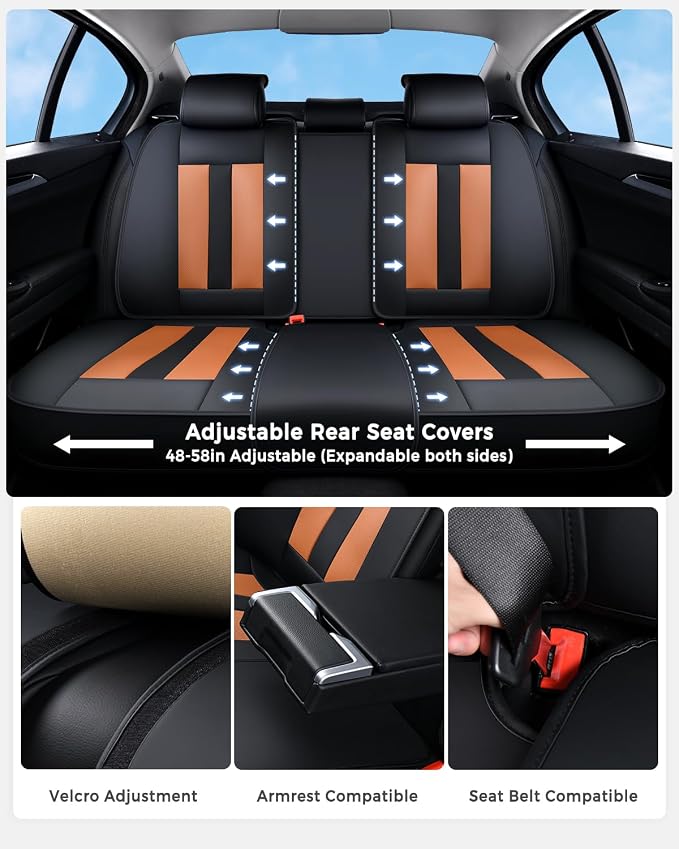 Huidasource Universal Car Seat Covers, Luxury Waterproof Faux Leather, Airbag Compatible, Easy to Install, Full Access to Seat Functions, Stain & Wear Resistant for Daily Driving, Brown & Black - Image 3