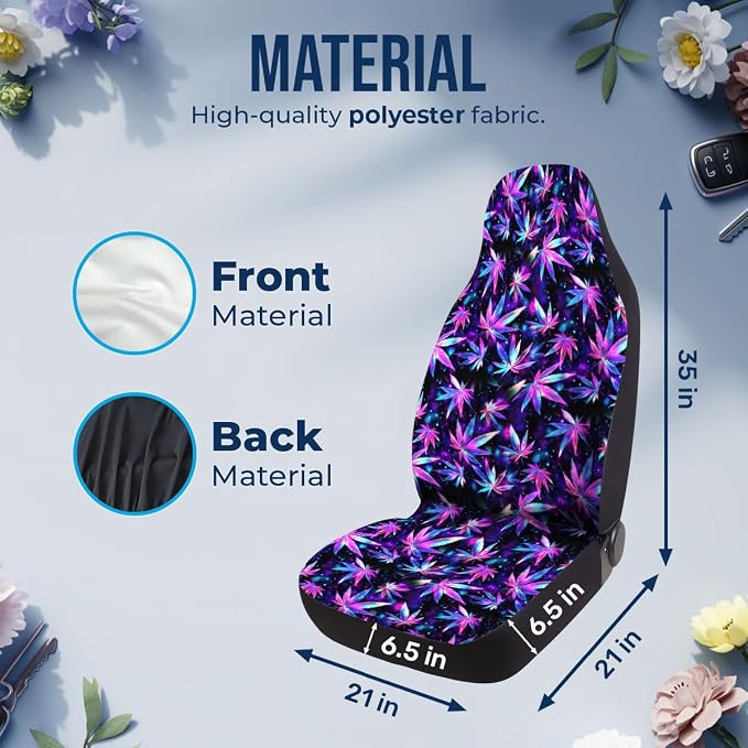 GENANY Galaxy Hemp Leaf Car Seat Covers, 2-Piece Front Seat Set | 2-piece polyester front seat cover set, each 49.5 x 19.6 inches, with adjustable straps and hooks - Image 4