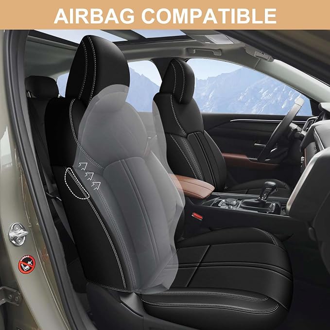 Custom Fit Seat Covers for Mazda CX50 2023 2024 2025 CX30 Car Seat Covers Full Set Black Faux Leather Compatible Airbag （New - CX50） - Image 4