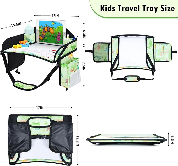 Car Seat Tray,Toddler Road Trip Essentials With Drawing Kit | Road Trip Essentials Accessories Lap Tray with iPad Holder Stand & Dry Erase Board as Travel Gifts for Kid,Green - Image 7