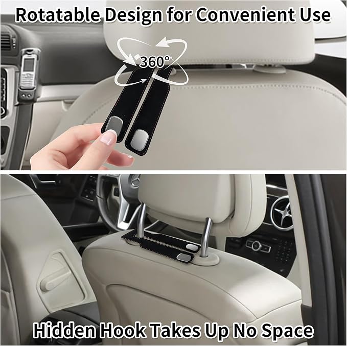 Suede Leather Headrest Hooks for Car, 2 Pack Double Seat Back Organizer Hooks for Purses & Bags, Heavy Duty Metal Car Purse Holder for Handbags, Grocery Bags, Universal Vehicle Storage Accessories - Image 4