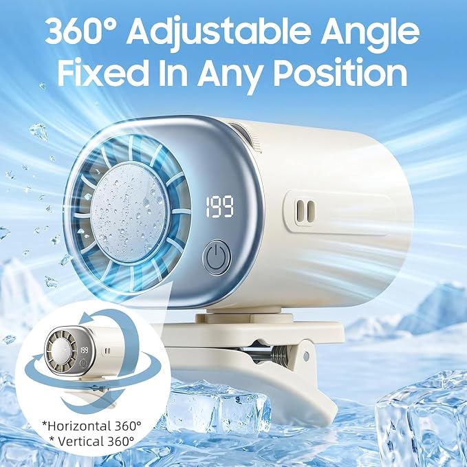 Car Clip on Air Conditioner Fan with Led Display,Portable Mini Cooling System Fans for Car,360°Rotation & 3-Speeds Bladeless Clip on Fan,USB Rechargeable Personal Fan for Cars,Work,Camping (White) - Image 5