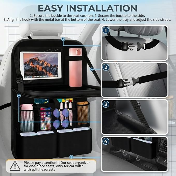 2 in 1 Hanging Backseat Car Organizer,Waterproof Back Seat Car Organizer | with Table Trays,Multifunctional Cars Seats Backs Organizers as Kick Mats Back Seat Protector for Vehicles - Image 6