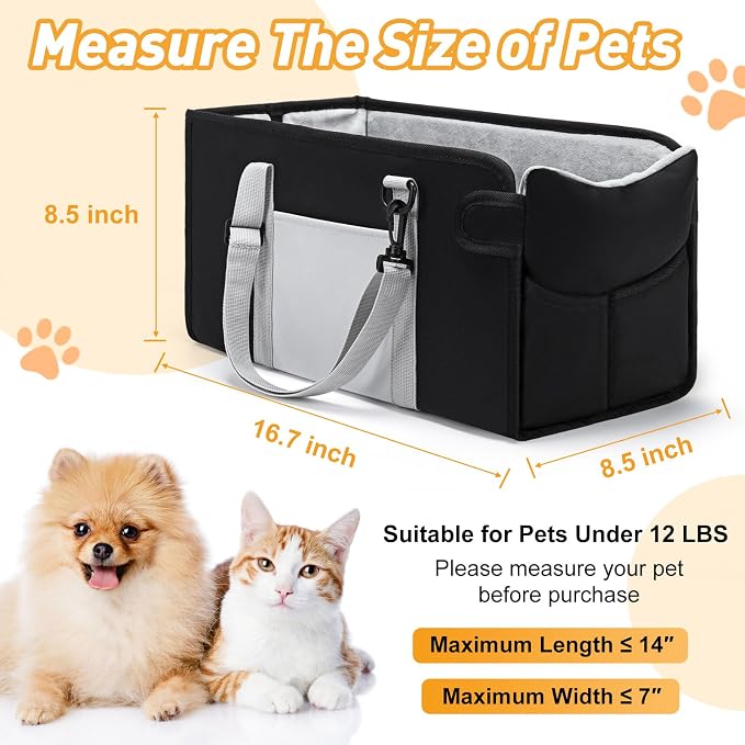 Portable Dog Car Seat for Small Dogs, Puppy Car Seat, Black | Booster Seat With Safety Leash & Adjustable Straps Keeps Small Dogs Secure. Removable Washable Cushion. Fits Most Cars. - Image 2