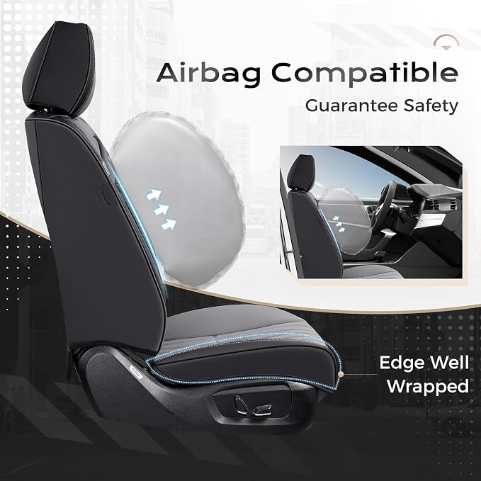 Coverado Car Seat Covers Front Seats, Seat Covers for Cars, Car Seat Protector, 2-Pack Car Seat Cushion Nappa Leather, Waterproof Seat Covers Carseat Cover Universal Fit for Most Cars(Black&Gray) - Image 4