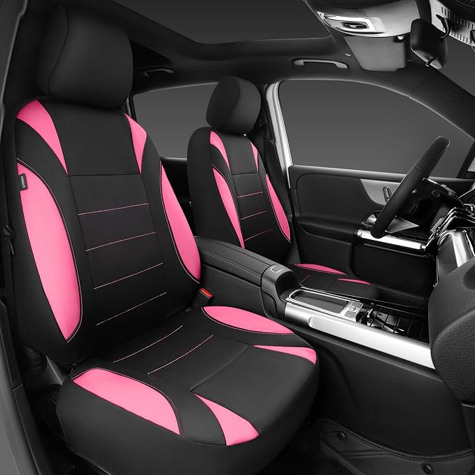 CAR PASS Waterproof Car Seat Covers Full Sets, Universal Fit Seat Covers for Cars, EVA Neoprene Seat Cover Set Full Sets, Interior Covers for Auto SUV,Vans,sedans, Trucks,(Black Pink) - Image 2