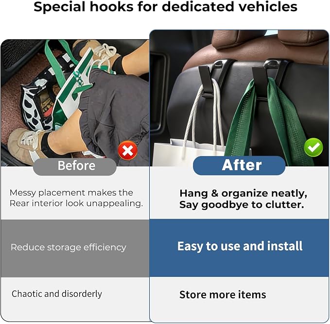 2 Packs Upgraded Foldable Car Seat Headrest Hidden Hooks for Volvo | for Volvo XC90 XC60 S90 S60 V90 V60 60/90 Series Accessories, Storage Organizer for Purse Bag Toy Bottle (Black) - Image 3
