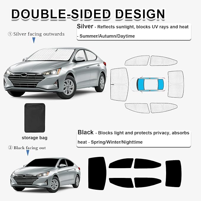 KMF 6pcs Thicken Sun Shades Custom for Hyundai Elantra Sedan 2017-2020 Accessories,Full Car Window Covers Sunshade for Windshield Side Rear, UV Blocking and Blackout Privacy Camping Outdoor - Image 4