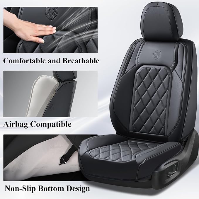 Coverado Car Seat Covers, Front Seat Cover, 2 Pack Waterproof Seat Covers for Cars, Luxury Faux Leather Car Seat Cushions, Car Seats Protectors, Black Car Seat Covers Universal Fit for Most Vehicles - Image 2