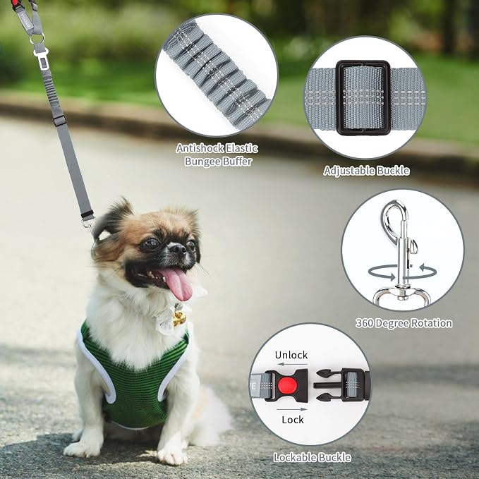 BWOGUE 2 Pack Dog Seat Belt for Car, Headrest Restraint, Elastic Bungee | 18-30 in Adjustable, Headrest Mount, Metal Buckle, Use with Dog Harness, Small-Large Dogs, Harness in Vehicle Travel for Pet - Image 4