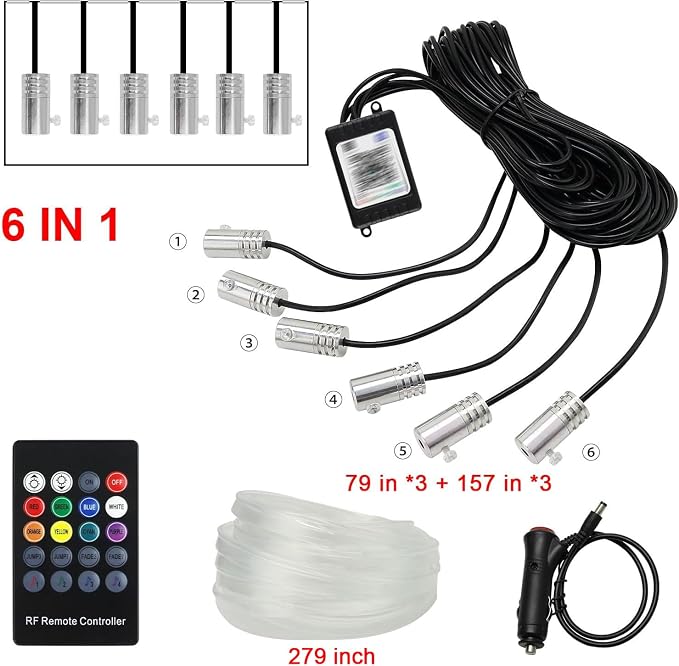 6 in 1 LED Car Strip Lights, Car Interior Lights with 276 inches Fiber Optic, Remote and APP Control, 16 Million Colors RGB Ambient Lighting Kits, Music Neon Light Accessories for Car Inside - Image 5