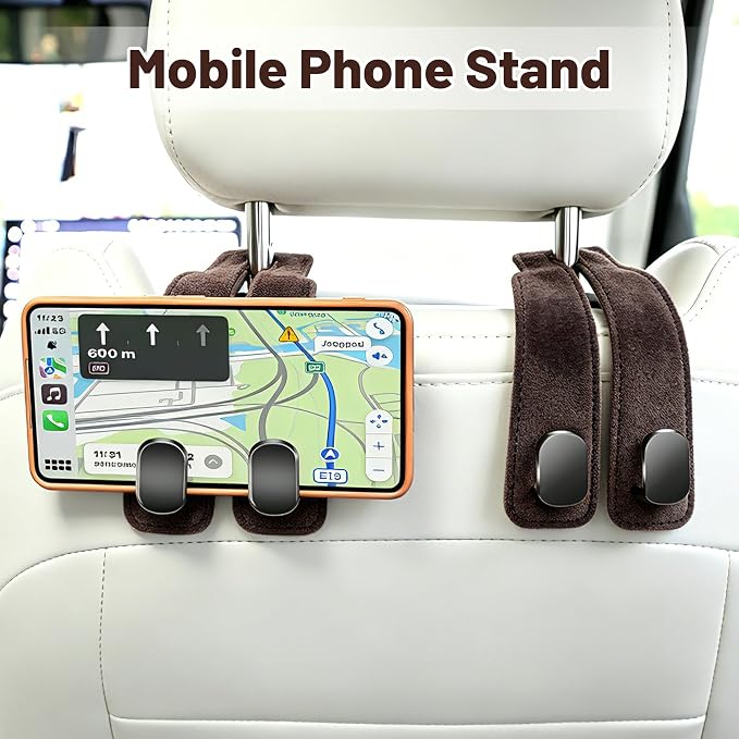 SUKIPIN Car Hooks, Car Seat Headrest Hooks for Purses and Bags 2-Pack Brown | Car Accessories for Women, Solid Durable Construction, Quick Tool-free Mounting, Universal Fit for Most Vehicle Headrests - Image 5