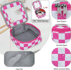 DOB SECHS Mini Checkered Bag for Purse 5.1'' x 5.1'' Small Makeup Bag for Car Cute Clear Cosmetic Bags with Zipper, Tiny Toiletry Bag Lipstick Organizer Pouch Travel Essentials Storage Pouch, Hot Pink - Image 5