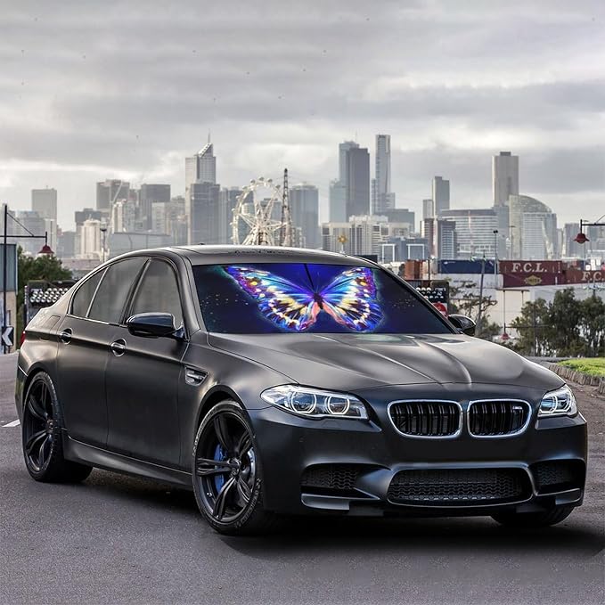Funny Butterfly Car Windshield Sun Shade Umbrella Automotive Windshield Sunshade Foldable Front Car Accessories Interior Decor to Keep Vehicle Cool for Most Vehicles 57'' X 30'' - Image 4