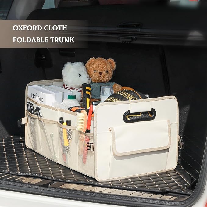 JiatuA Car Trunk Organizer, Car Organizers and Storage Collapsible Multi Compartment Container Box, Adjustable Car Accessories for SUV Sedan Truck, Standard Size, Beige | Sturdy, Large Capacity, Clean Decor, Multi Compartment Container Box, Adjustable ... - Image 2