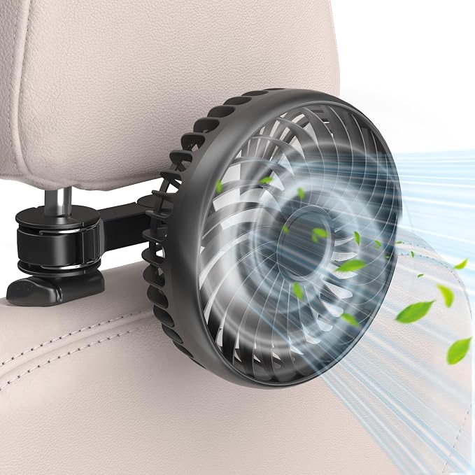 USB Portable Backseat Car Fan for Kids,with 3 Speeds Brushless Motor | 360°Rotatable,5V/1A,Ultra Quiet,Headrest Mount Auto Fan for Vans,Trucks,SUVs,RVs,No Battery(Headrest Buckle) by Hayousui