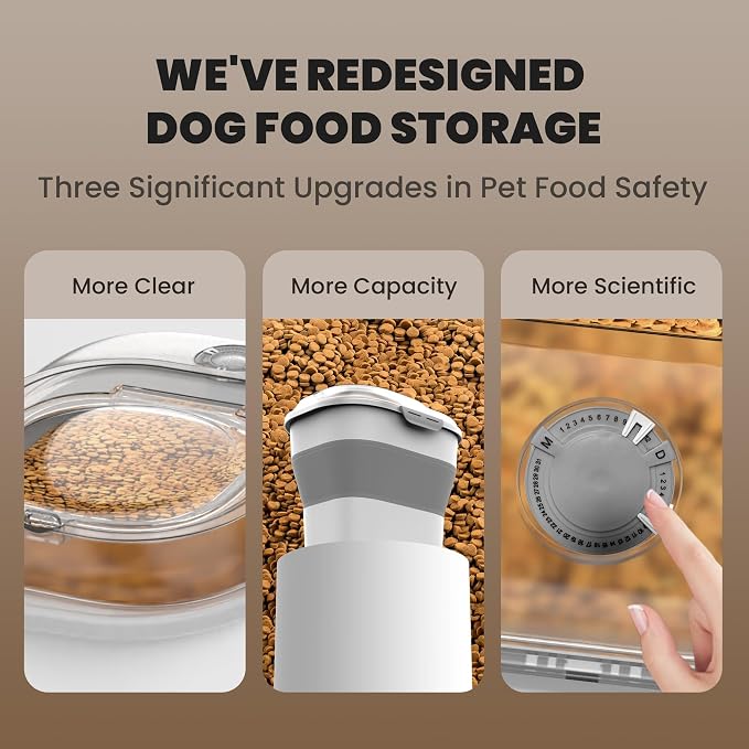 32-35 Lbs Dog Food Storage Container Wheels,Collapsible Dog Food Container | Pet Food Storage Container with Transparent Airtight Lid,Date Track,Keep Fresh for Rice,Flour,Sugar,Scoop and 2PCS Container - Image 7
